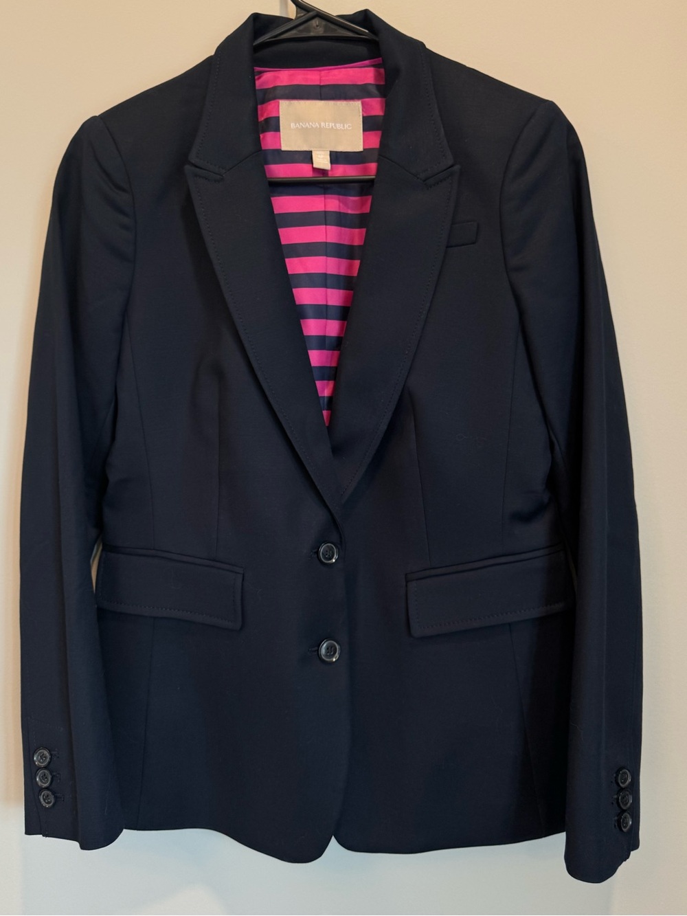 Banana Republic Women’s True Navy Blue Striped Lined Fitted Suit Blazer Size 6P